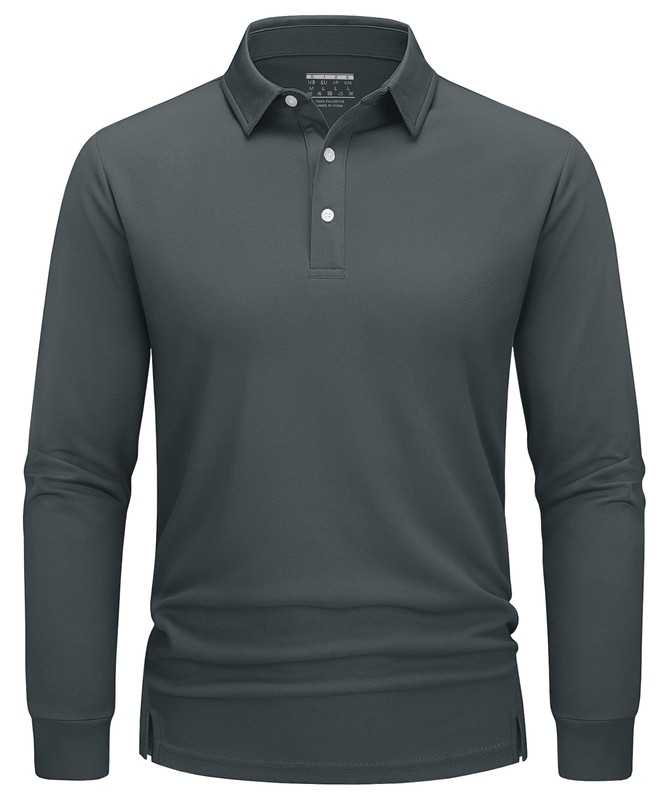 Mens Polo Shirts Long Sleeve Outdoor Hiking Golf Sport Shirt Quick Dry Work Tops