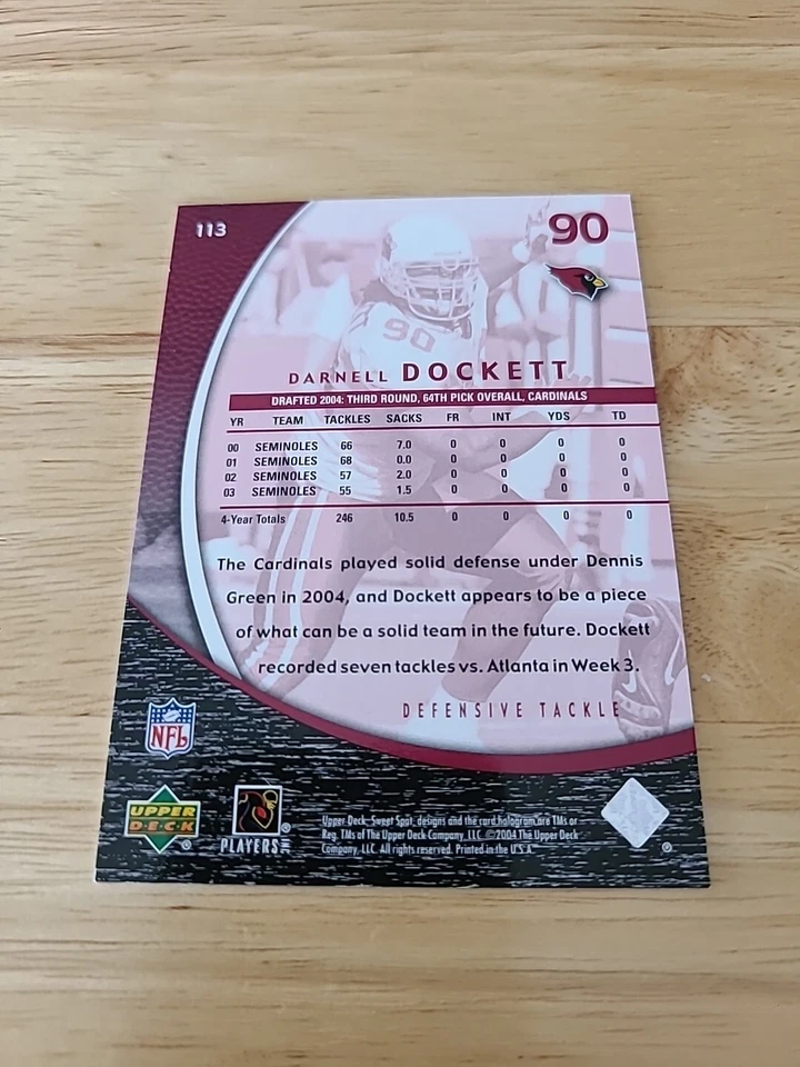 2004 Upper Deck Sweet Spot /1299 Darnell Dockett #113 Rookie RC Cardinals $$$ - Image 2 of 2
