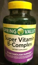 SPRING VALLEY..SUPER VITAMIN B-COMPLEX.."METABOLISM SUPPORT" 250 TABS..FEB 2026