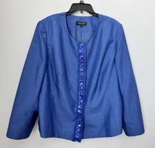 John Meyer Women's Blue Rhinestones Button Down Blazer Career Size 24W