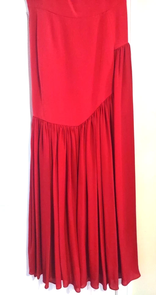 B Michael Couture Red Maxi Dress M 10 12 Boned Chest Chiffon Hem Silk Skirt - Image 3 of 4