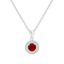 Solid 925 Sterling Silver Round Halo Birthstone CZ Pendant Necklace 16" 18"