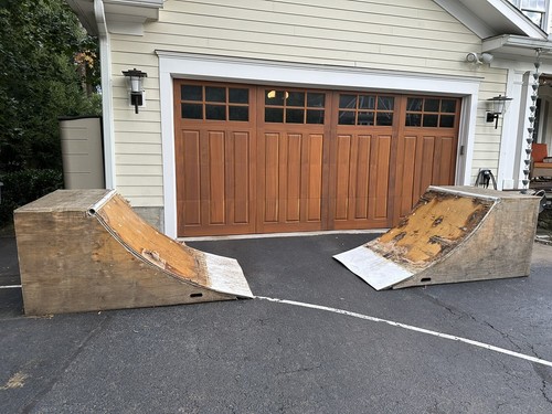 Two Skateboard Quarter Pipes (2' Tall x 3' Wide), Sturdy, Nestles, W/ Cover