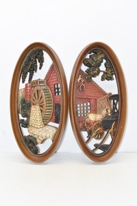 2 Burwood Products Wall Plaques Country Barn Farm Horse Carriage