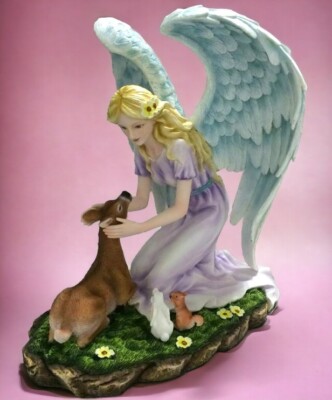 Zauberhafte Tierwelt Engel & Hirsch Wald Statue Fantasy Figur Deko Skulptur