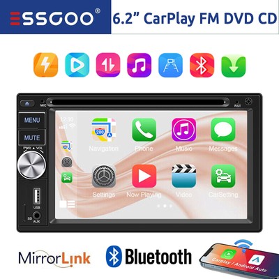 2 DIN 6.2'' Apple Carplay Android Auto Car Stereo Radio Bluetooth USB RDS/FM DVD