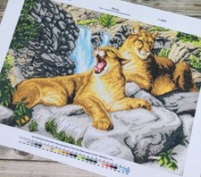 Bead Embroidery Kit Wild Cat DIY Beaded Stitching Stamped Bead Needlepoint