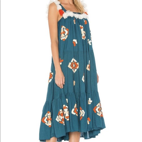 All Things Mochi Tassa Dress size S cotton blue red pink white D1