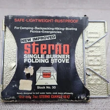 Vtg STERNO Single Burner Folding Camp Stove #30 Hiking Backpack Picnic Survival