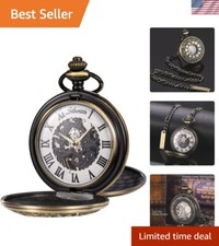 Elegantly Crafted Hand-Wind Pocket Watch - Roman Numerals Gift Box Included