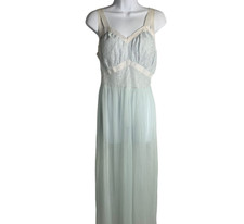 Vintage 50s Nightgown Womens S Light Blue Lace Accordian Pleats Maxi Glam