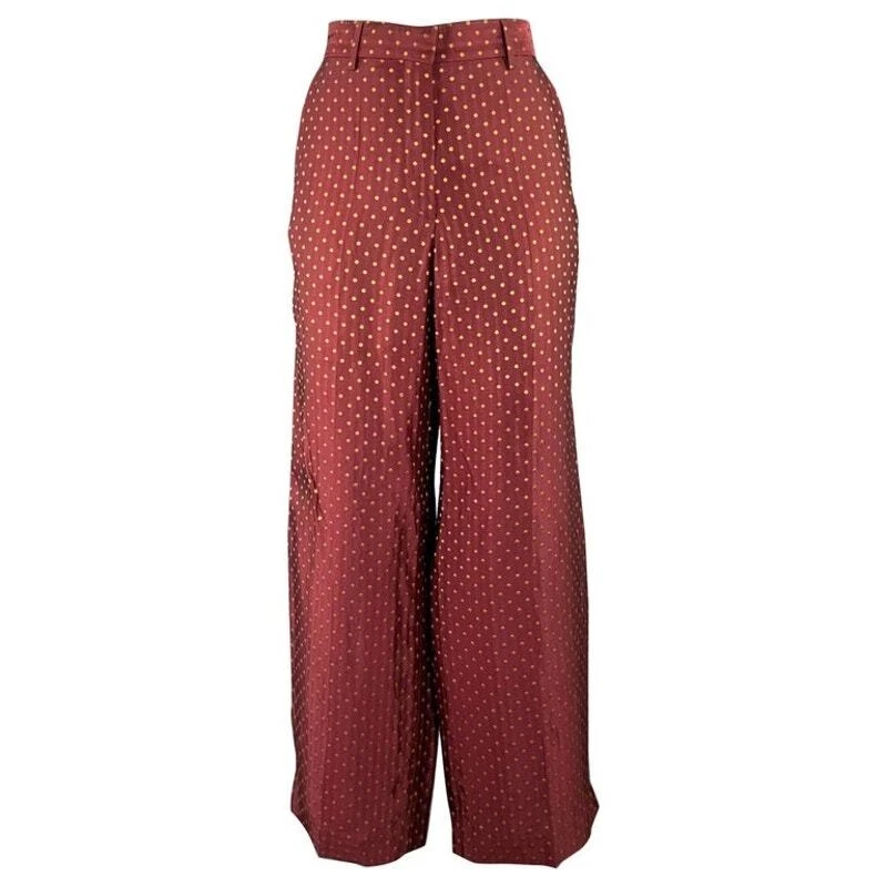 Dries Van Noten Pants Trousers size FR 40 US 8 Straight burgundy gold polka dot