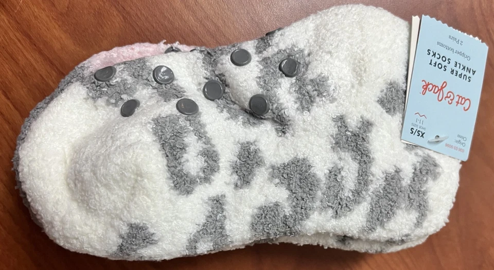 Calcetines tobilleros súper suaves Cat & Jack parte inferior con agarre 2 pares rosa gris XS/S 11-1 nuevos Foto 3 de 4