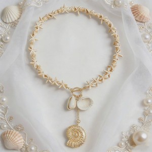 Authentic Boho Shell Conch Gold-plated Hangling Starfish Cluster Choker Necklace OT Buckle