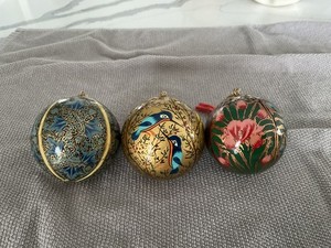 Kashmir Paper Mache Floral Christmas Ornaments Set Of 5
