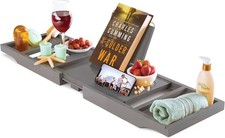Wooden Bathtub Tray - Foldable and Expandable Bamboo Bath Tray for Tub with Wine