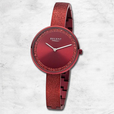 Regent Metall Damen Uhr Armbanduhr Quarz rot Metallarmband URBA688