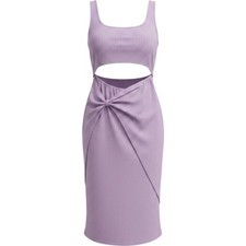 Derek Heart Midi Dress Women 1X Lavender NEW Ribbed Cutout Knot Front Tulip Hem