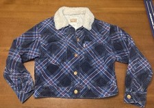 Levi  s Girls Sherpa Collar Corduroy Trucker Jacket Youth Large 12/13 Blue Plaid
