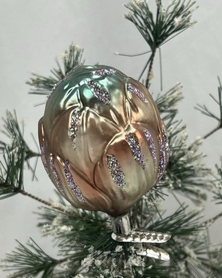 Vintage Carnation Artichoke Flower Clip On Ombre Glass Christmas Ornament 