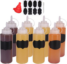 8 Pack 16-Ounce Plastic Squeeze Bottles for Food, Crafts, Art, Multi Purpose Set