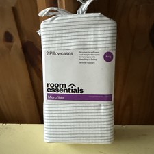 NEW Room Essentials Microfiber Gray Pinstripe Print King Size Pillowcases