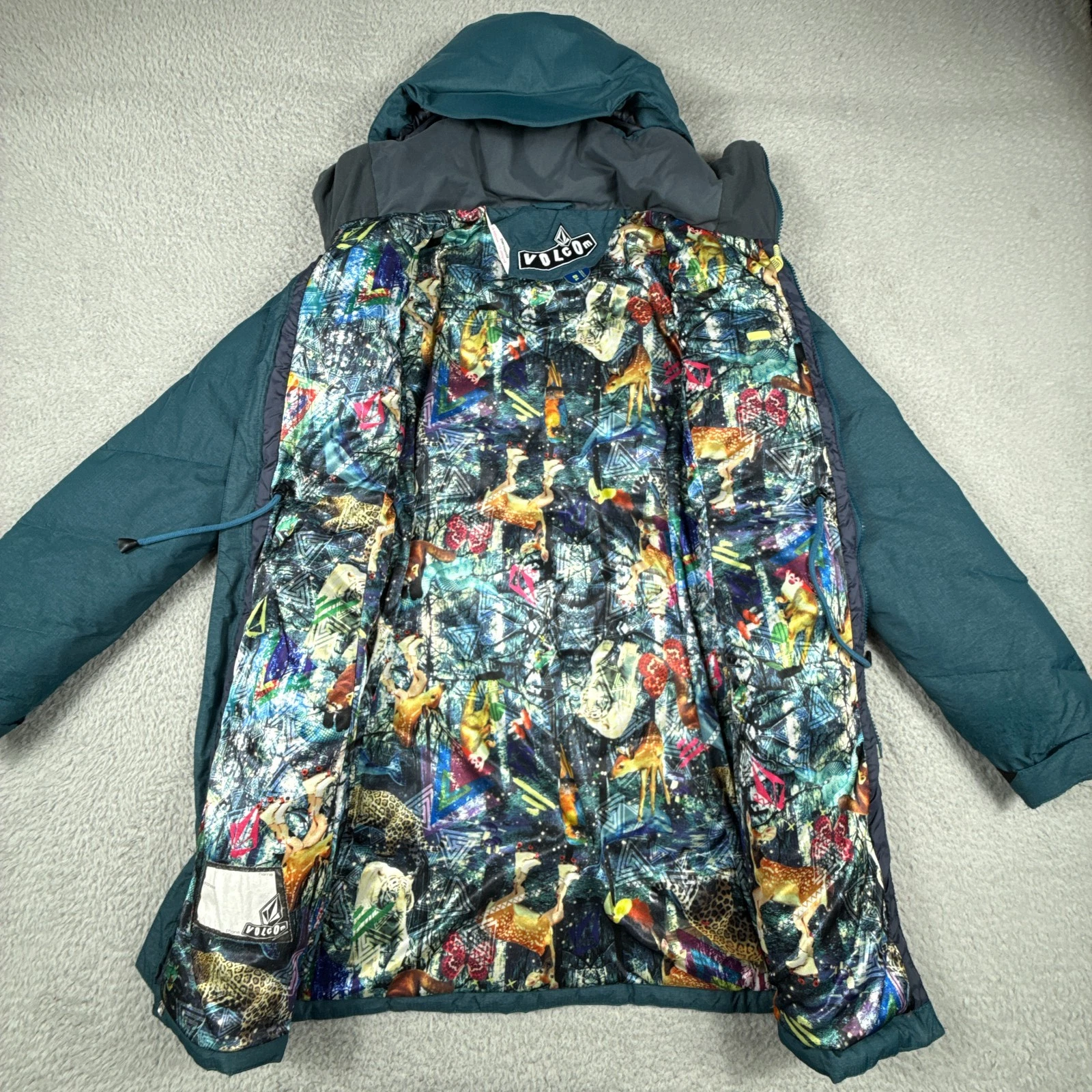 Volcom Jacket Women Small Blue Down Puffer Quilted Parka Lethal Hood Ski Snow
