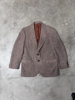 Vintage Harris Tweed Herringbone Brown Scottish Wool Sport Coat Blazer