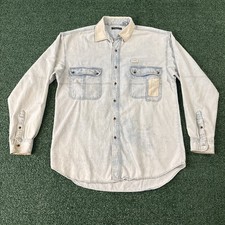 Vintage Bugle Boy Denim Long Sleeve Button Shirt Distressed Acid Wash Grunge L