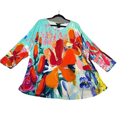 Ali Miles Watercolor Floral Multicolor Abstract Art To Wear Top Womens Size 2X