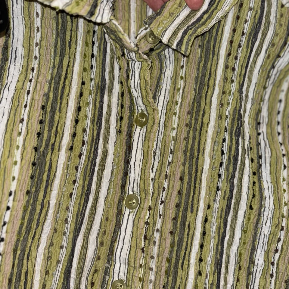 Blusa para mujer Breckenridge S verde blanco a rayas mezcla de algodón abotonada Foto 4 de 4