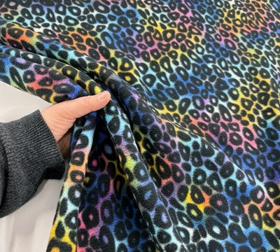 Rainbow Leopard Fleece Fabric Polar Anti-Pil Jumper Dressmaking Blanket Material