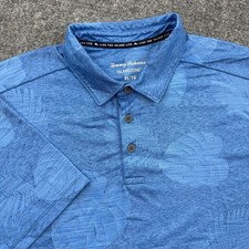Tommy Bahama IslandZone Shirt XL/TG Blue Tropical Leaf Polo Short Sleeve Men's
