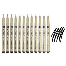 Fineliner Drawing Pens, 0.35mm Tip, Pack of 12