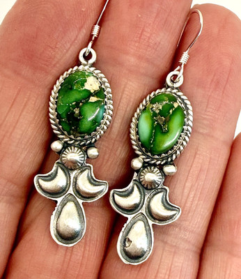 Navajo Sonoran Gold Turquoise Sterling Earrings 1 3/4'' by G Francisco