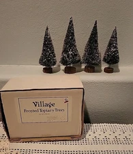  Vtg Dept 56 Christmas Village Frosted Topiary Bottle Brush Trees Set Of 4 Boxed