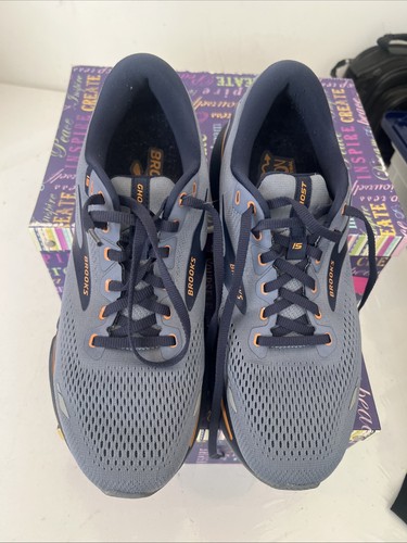 Brooks Ghost 15 Blue/Flintstone/Peacoat/Oak Running Shoes Men’s Size 10 Wide 2E - Afbeelding 4 van 22