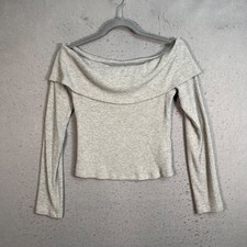 Silence + Noise Womens Medium Off-Shoulder Ribbed Knit Top Gray Rayon Blend