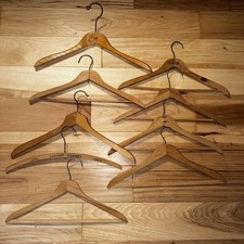 9 Vtg Wooden Suit Hangers Mixed Brands Metal Hooks Clothing Pants Storage