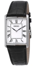 Seiko 28.4 mm Essentials Rectangular Quartz Dress Men's Watch (Silver Case)