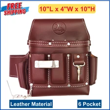 Zeluga 6 Pockets Leather Electrician Tool Pouch, Cherry, Heavy-Duty Stitched