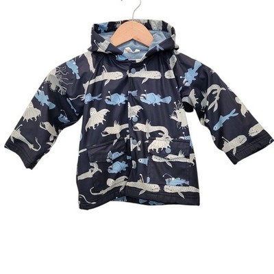 Hatley Raincoat Toddler Size 2 Blue Angler Fish Deep Sea Creatures Terry Lined