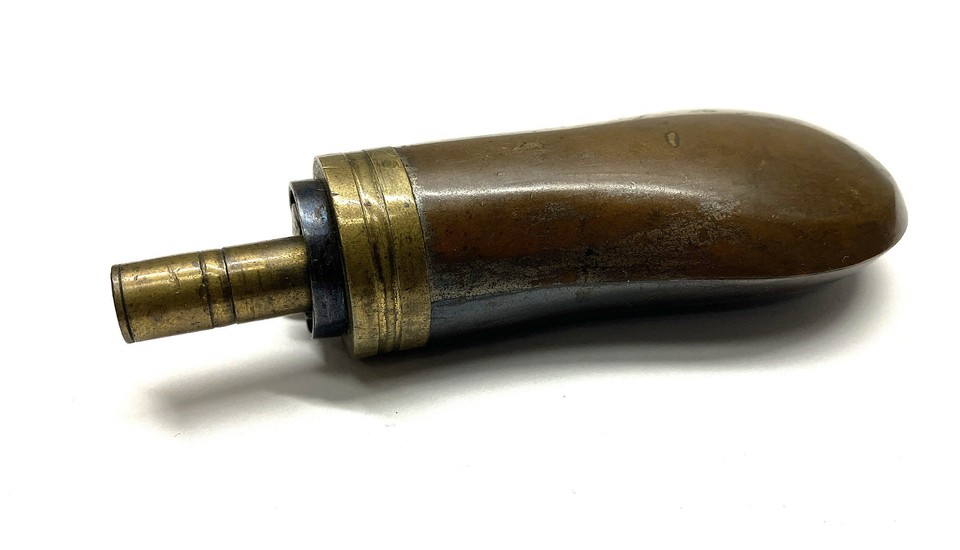 Antique CIVIL WAR Pocket Powder Flask - Solid Copper w/Brass. 1800s ...