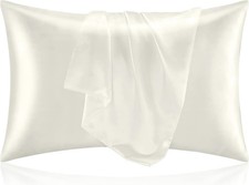 Set of 2 Satin Pillowcases, Ivory, Queen Size 20x30 Inch