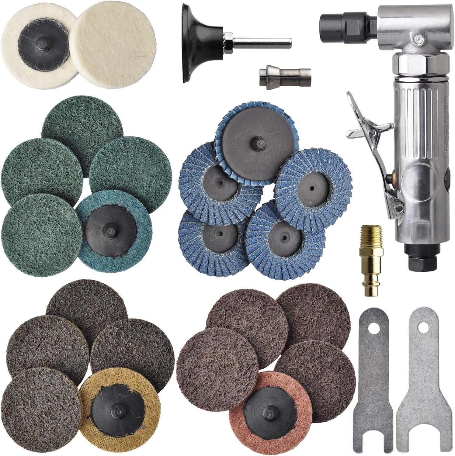 1/4 inch angle air die grinder with 22 pcs 2-inch roll lock sanding discs