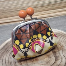 Fossil Key Per Coin Purse Clip Top Geometric Flowers Kiss Lock H 11cm