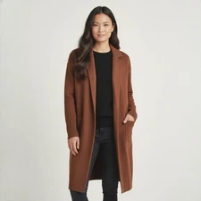 J.Crew Ella Open-Front Long Sweater-Blazer Wool Blend Brown AD753 Size Large