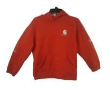 Carhartt Hoodie Youth Large 14-16 Burgundy Pullover Sweatshirt Logo Spell Out