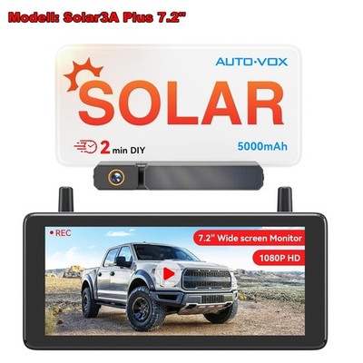 AUTO-VOX 7.2'' DVR Solar Rückfahrkamera Kabellos mit 1080P Monitor Einparkhilfe