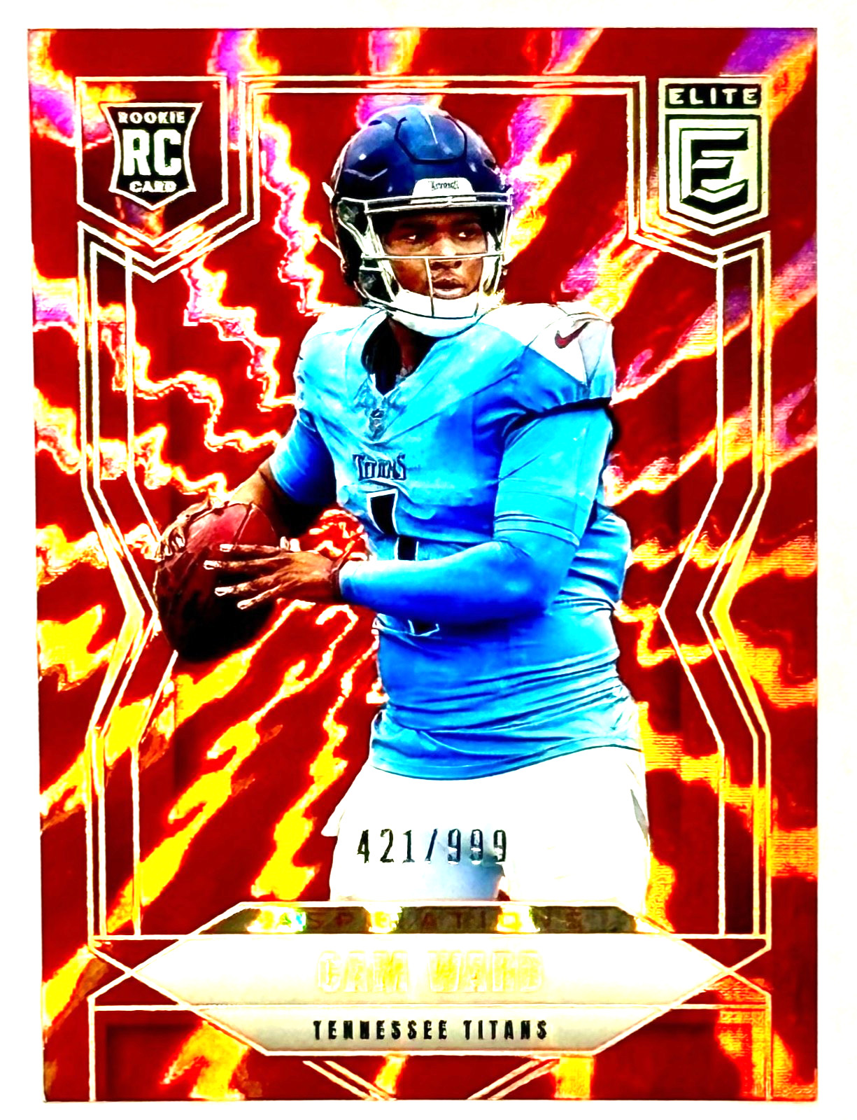 2025 Cam Ward Elite Aspirations Red Lightning Holo Rookie Card 101 RC Titans/999
